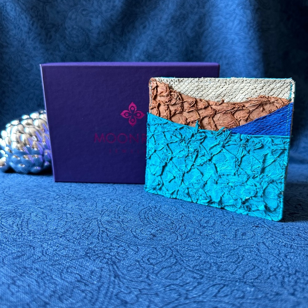 Orchid Blossom & Fish Leather Card Holder ~ New